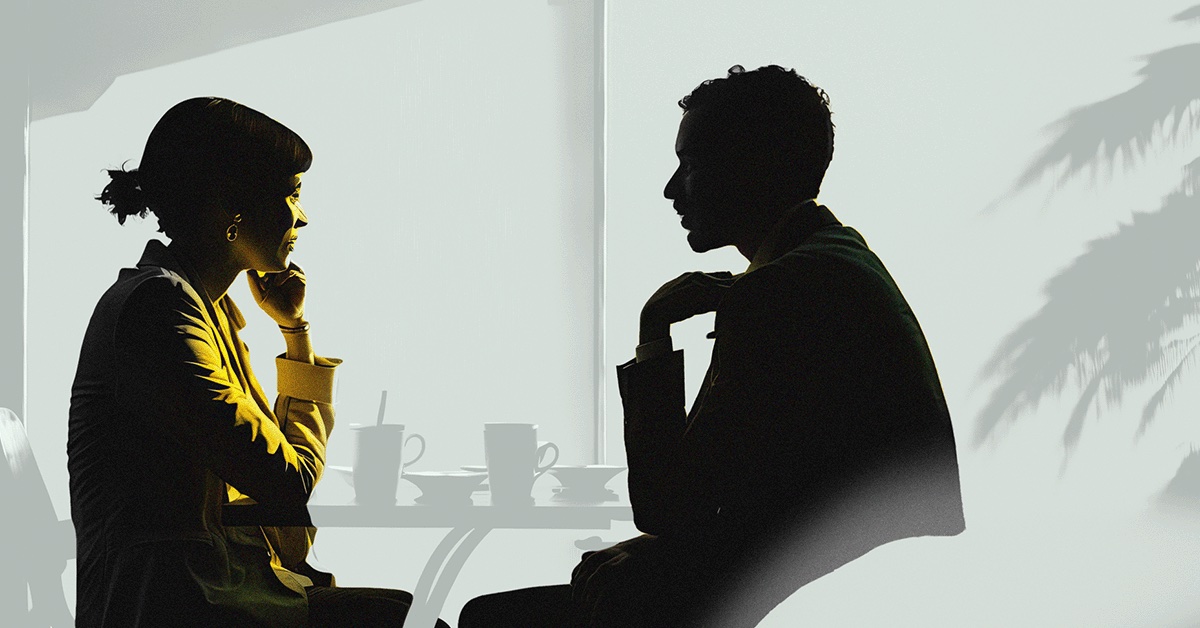 Illustration of two people in conversation.