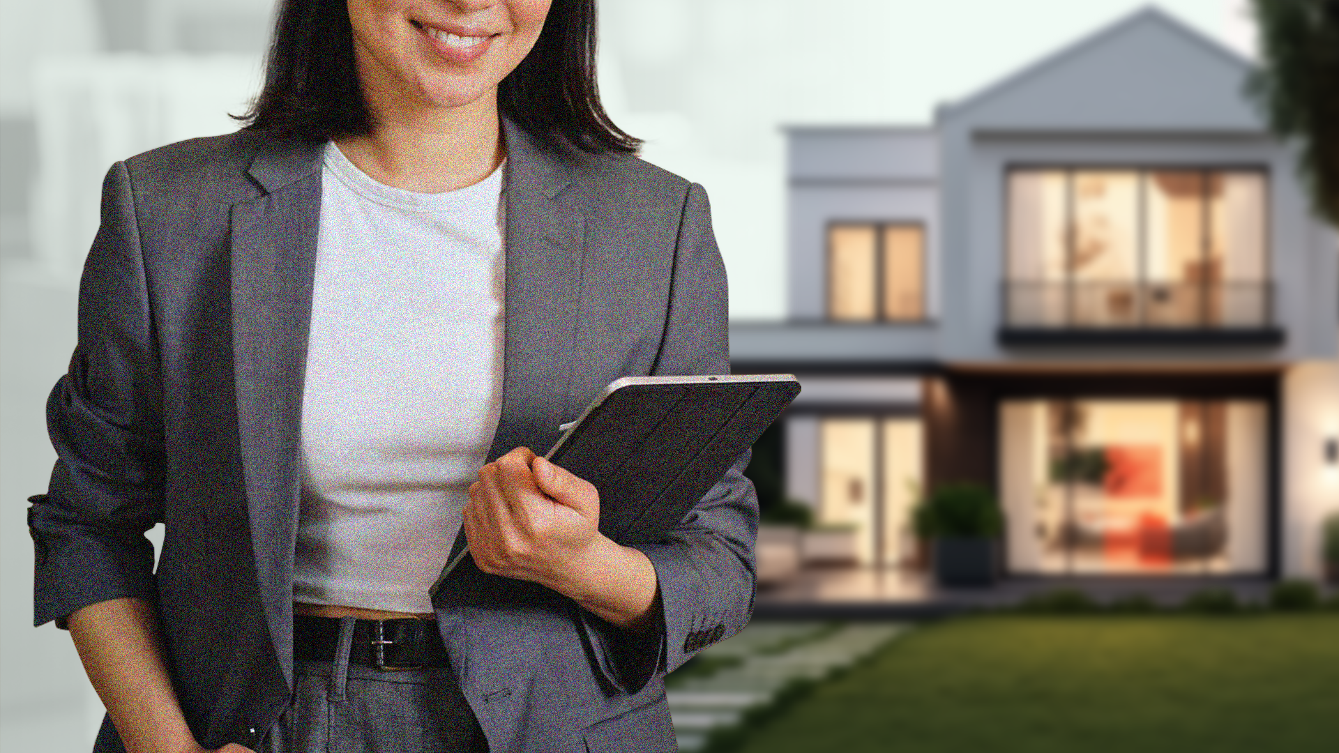 A person looking at a house.